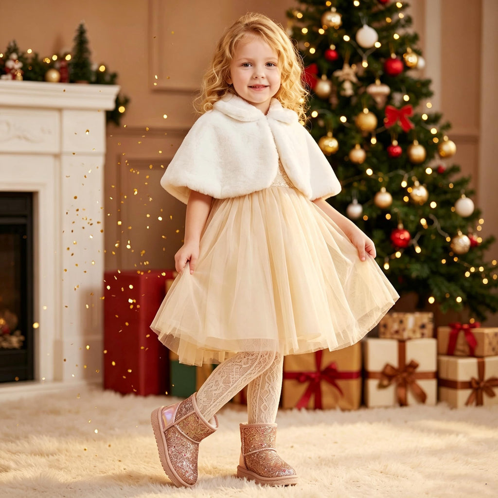 Girls Warm Boots Winter Comfort Sparkle Gold
