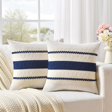 Set of 2 Navy Blue Euro Decorative Throw Pillow Covers 26x26 Inch for Couch Bed Sofa Living Room, Aesthetic Modern