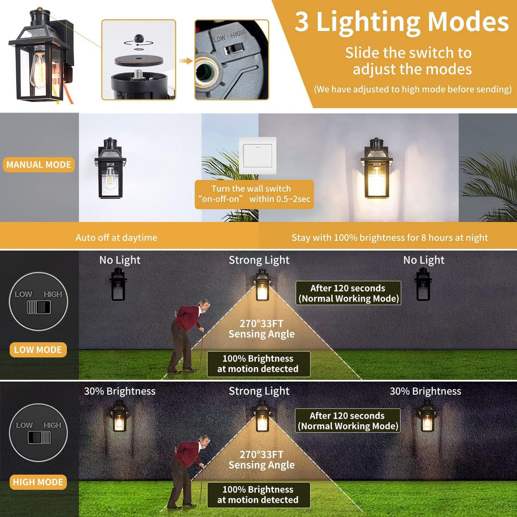 Porch Lights with GFCI Outlet Dusk to Dawn Outdoor Lighting Black 2Pack