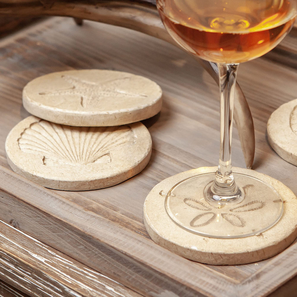 Beach Coasters for Drink 4PCS Absorbent Starfish Seashell Round Coasters