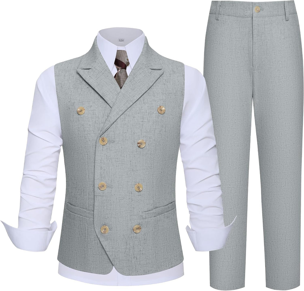 Boys Linen Suits 2 Piece Summer Suit for Kids Teen Boy Casual Tuxedo