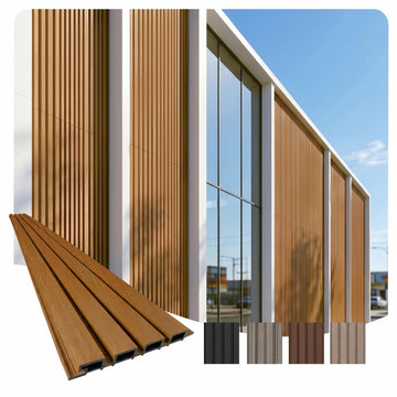 WPC Exterior Wall Slat Panels Waterproof Outdoor Composite Siding Cladding 94.5 in x 8.62 in 28.3 sq.ft Teak 5 Pack