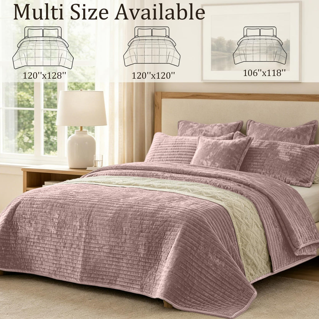 Oversized King Quilt 120x128 Velvet Bedspread with Shams