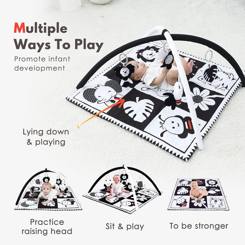 Play Activity Gym Tummy Time Mat for Infant,Baby Gyms & Playmats for Babies 0 to 3 6 9 12 Months with 5 Toys