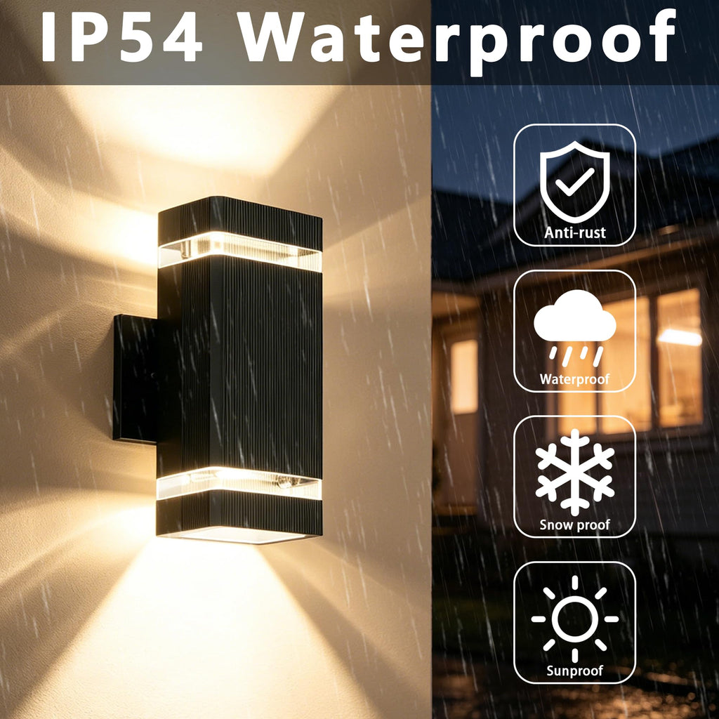 2 Pack Outdoor Wall Lights, Square Up and Down Porch Lights, Black