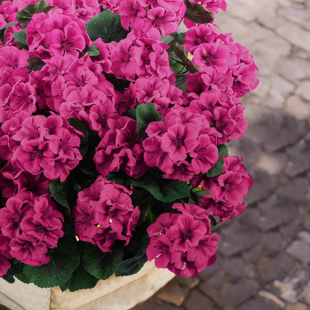 12 Pcs Artificial Geranium Flowers for Outdoors Geranium Silk Flowers Outdoor UV Resistant Garden Plants Faux Flowers