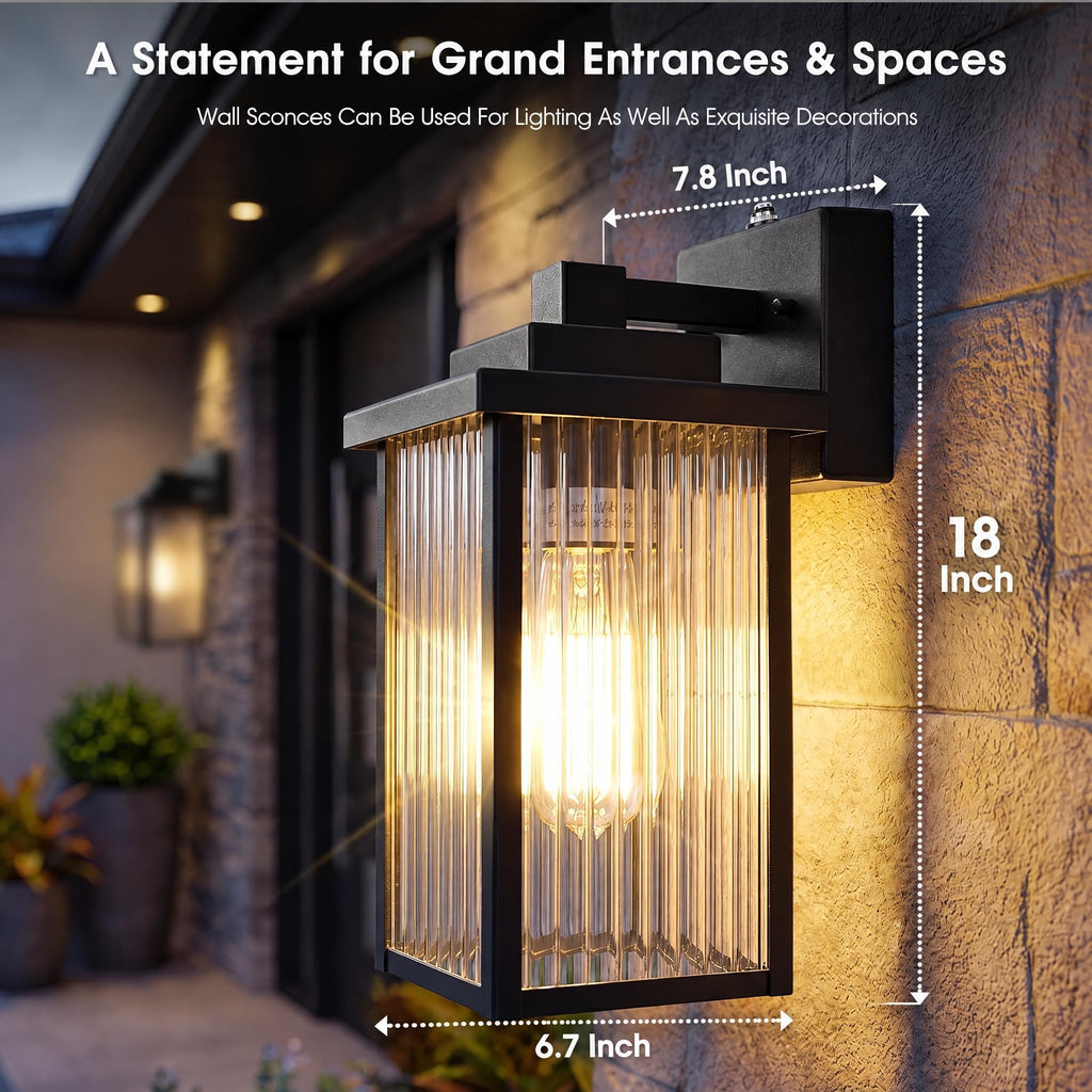 18" Dusk to Dawn Outdoor Wall Light, Matte Black All-Metal Frame