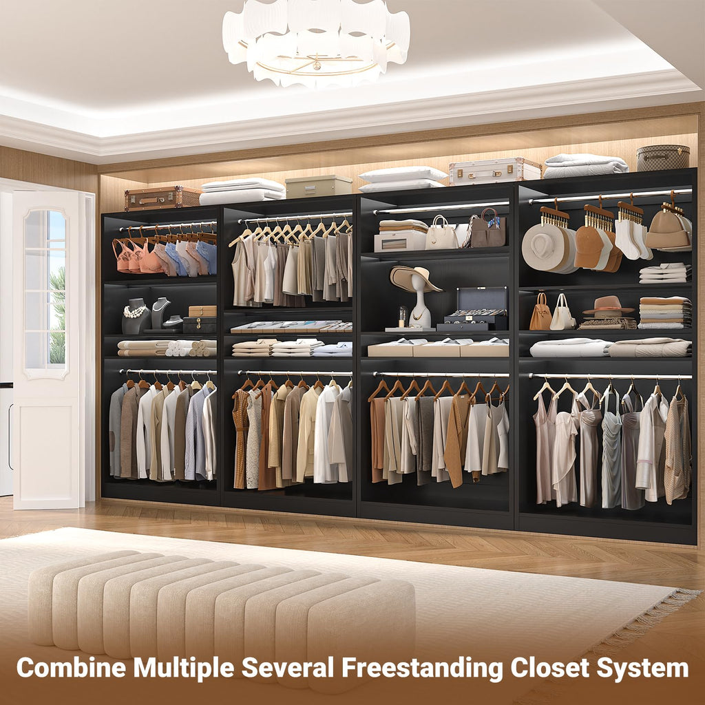 3FT Closet System with 2 Hanging Rods & Adjustable Shelves, Black