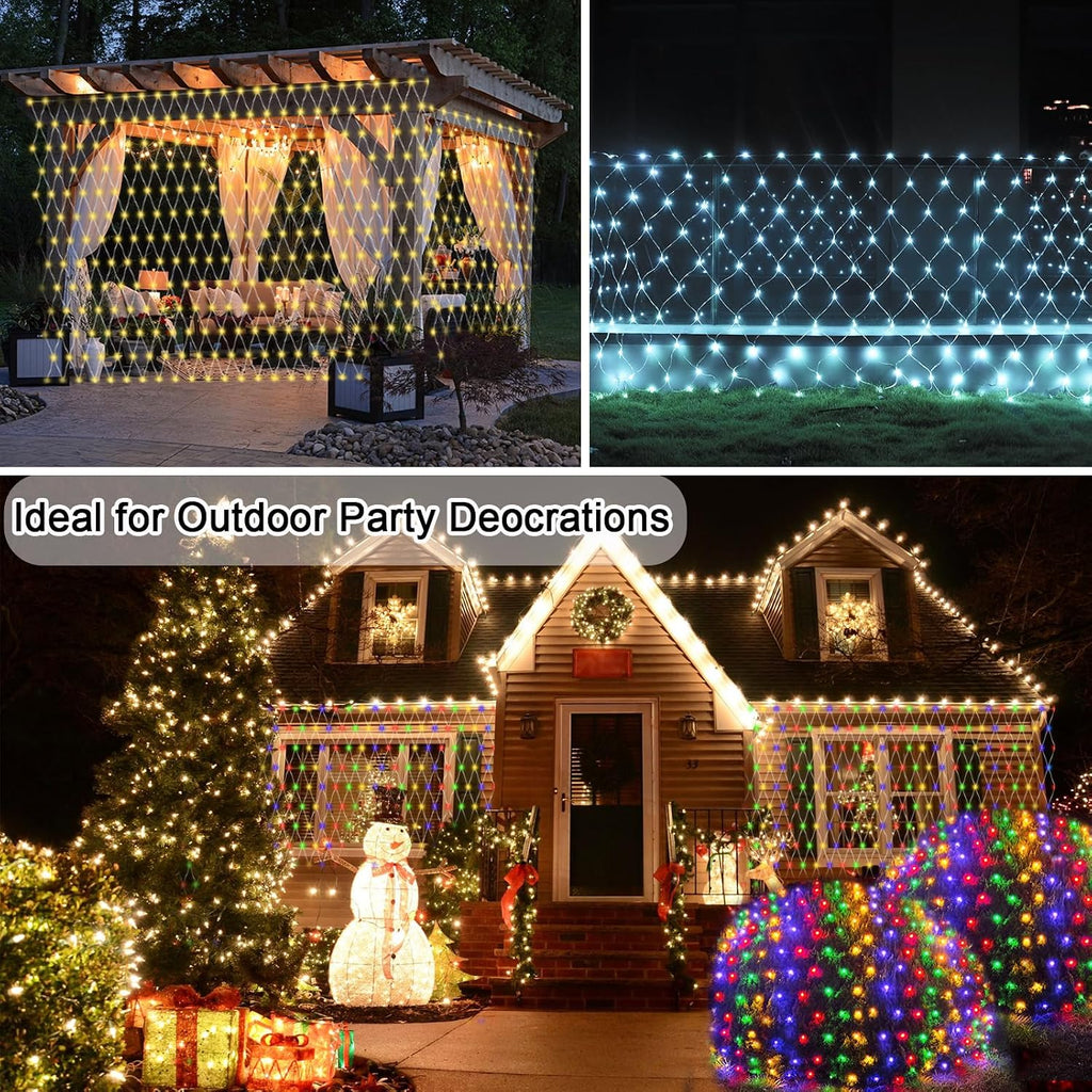 610 LED Christmas Net Lights, 34.5ft x 5ft Mesh Lights Outdoor Clear Wire 8 Modes, Waterproof Connectable String