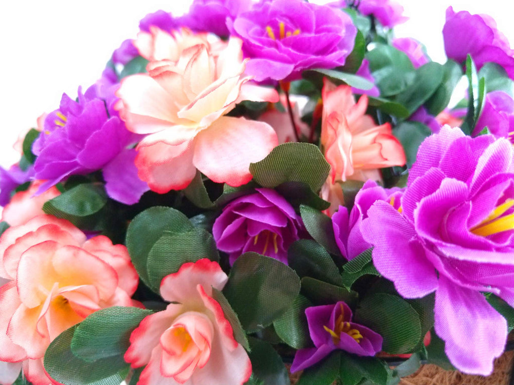 Wedding Porch Decoration Chain Hanging Basket Flowers Silk Azalea with Artificial Grass (9.85 inch)
