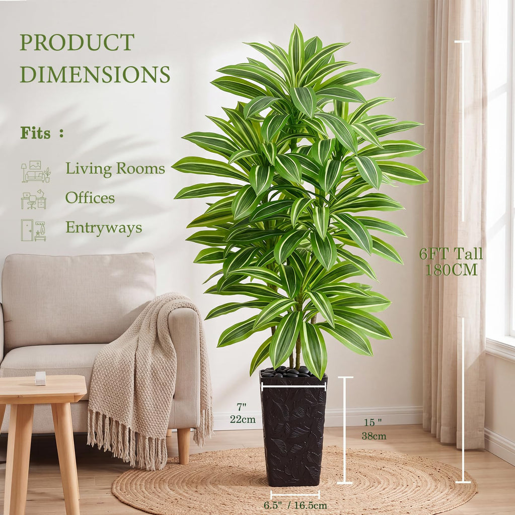 Dracaena Tree, 6FT Fake Tree with Black Tall Planter