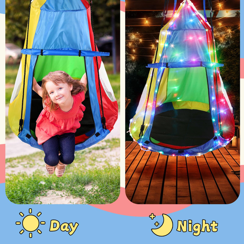 39 Inch Kids Hanging Tent Saucer Swing with LED Lights
