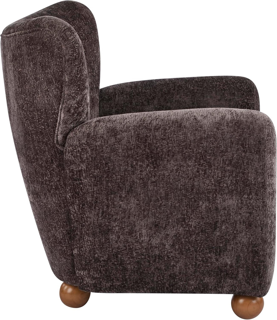 Lindy Wingback Accent Chair, Upholstered Armchair with Rounded Wooden Legs, Curved Backrest Single Sofa, Soft Cushion