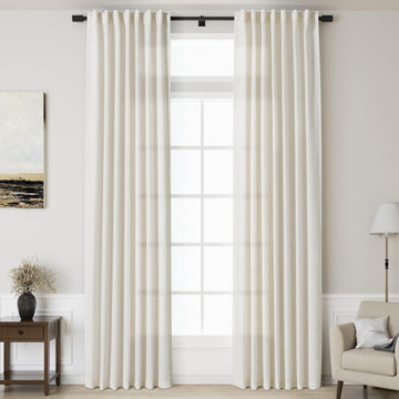 Linen Cream Curtains 143 Inch Extra Long Back Tab Light Filtering Semi Sheer Drapes Modern Farmhouse Coastal Decor