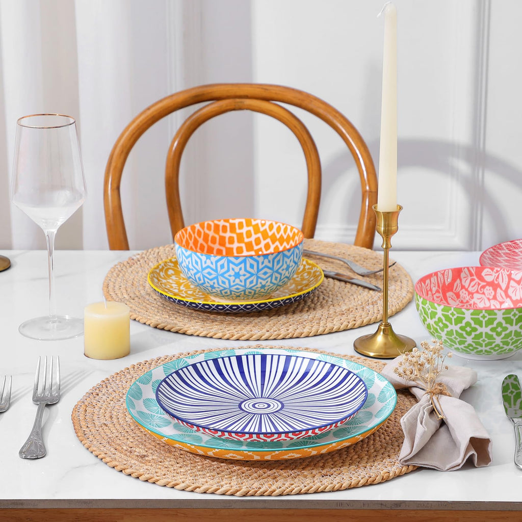 Ceramic Plates and Bowls Sets, 32 Pieces Dinnerware Sets for 8, Scratch Resistant Dish Set for family
