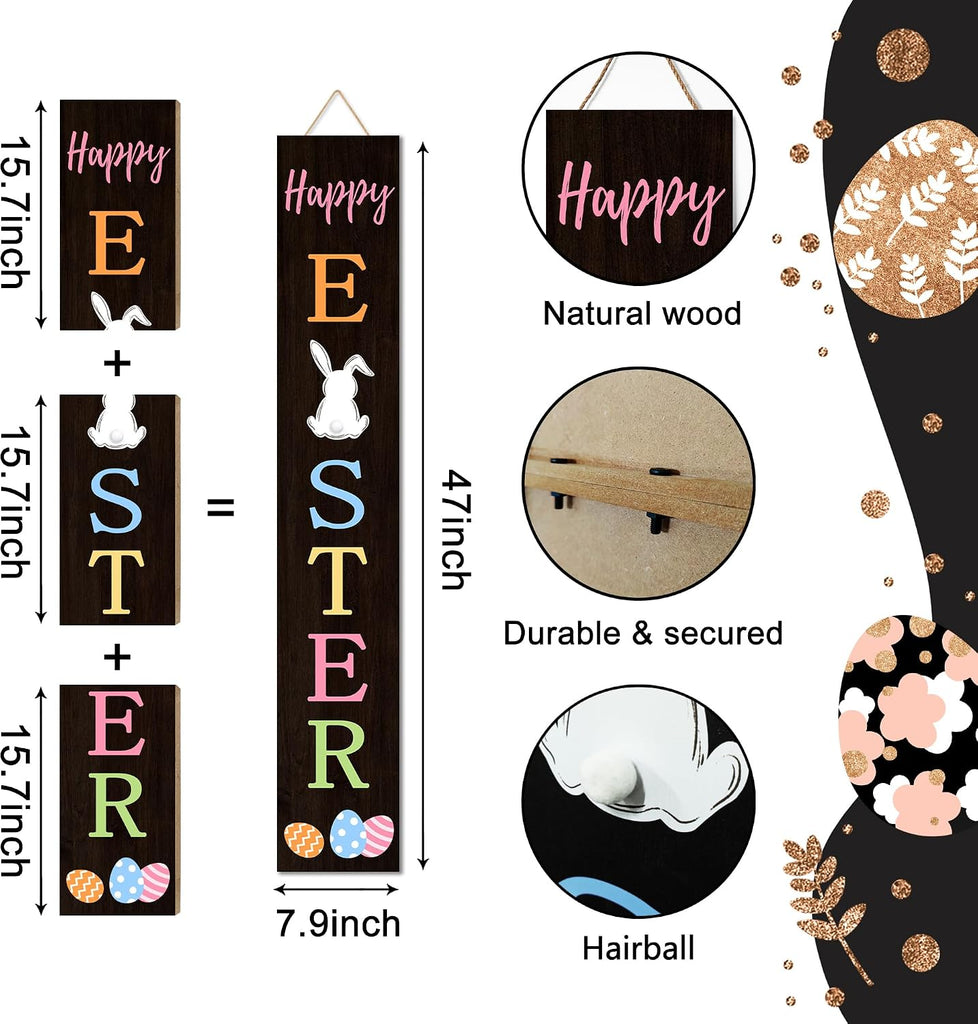 Easter Porch Sign Bunny Rabbit Welcome Sign Vertical Standing Sign For Front Porch Decor Farmhouse Wall Hanging Yard - Set of 3