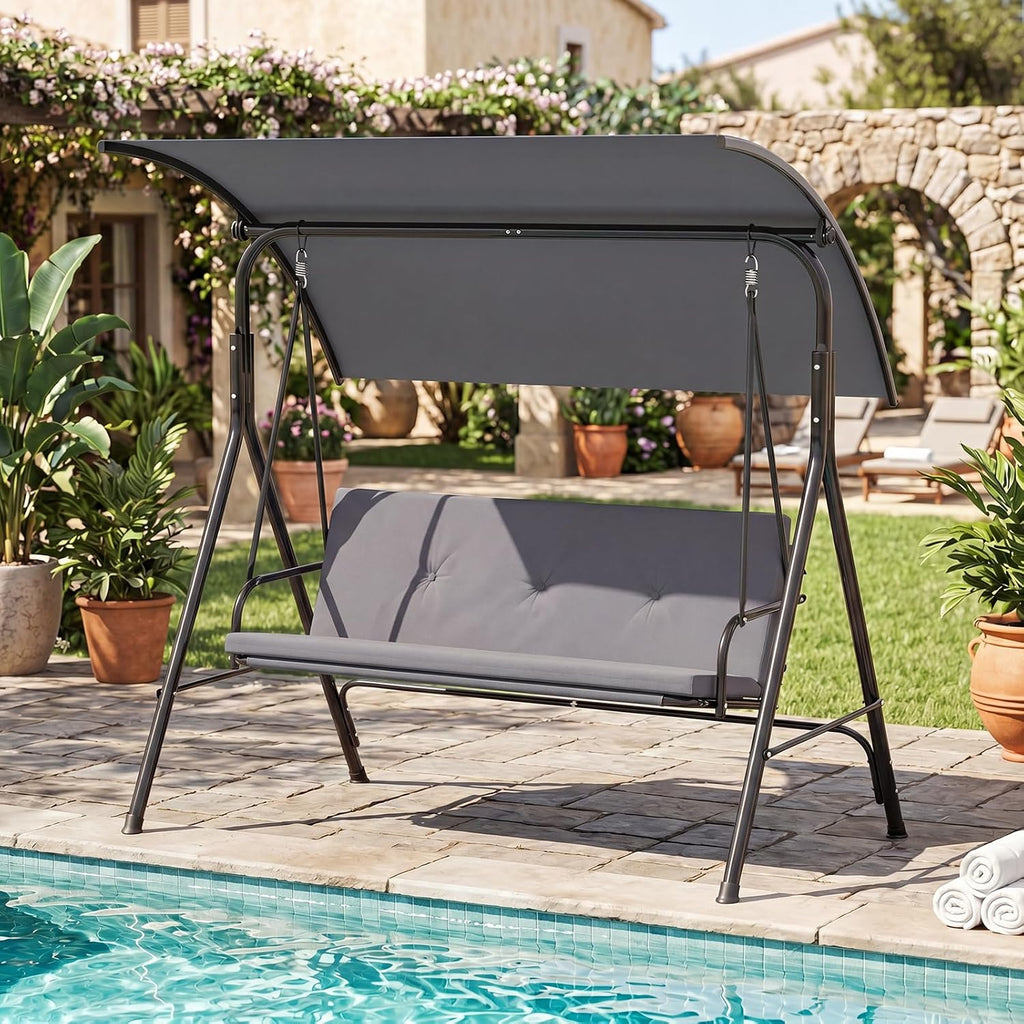 2 Person Porch Swing, Outdoor Swing with Removable Cushions, Solid Metal Structure, Patio Swing with Adjustable