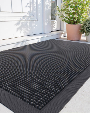 Door Mat Outside Entrance 24x36, Heavy Duty Rubber Doormats, Black | Non-Slip Low-Profile, Traps Dirt Outdoor Mat
