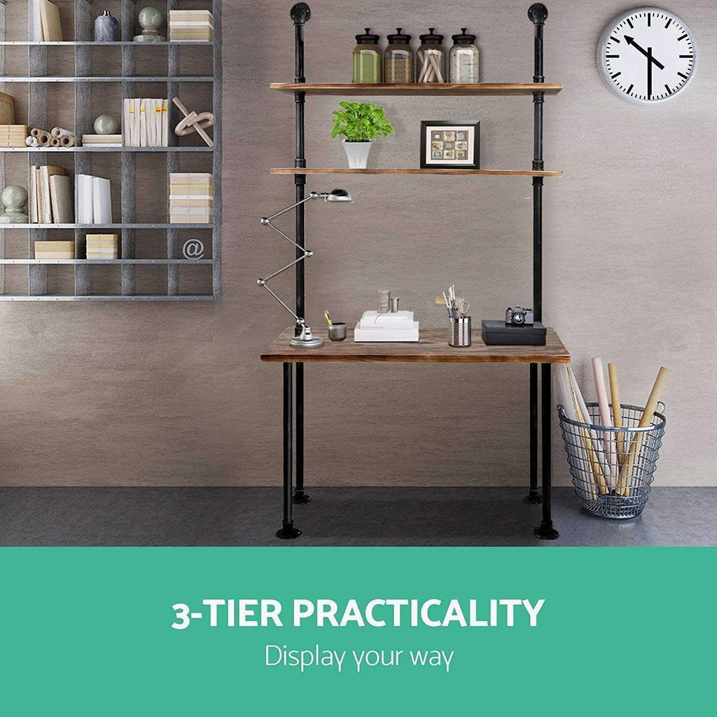 Industrial Style Office Decor, Computer Desk 47.2"×20"×79" with 2-Tier Storage Pipe Shelves, Bookshelf Laptop