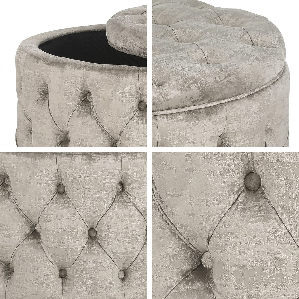 Modern 28 Inch Round Storage Ottomans Chair, Button Tufted Upholstered Ottoman Footstool with Storage Bedroom