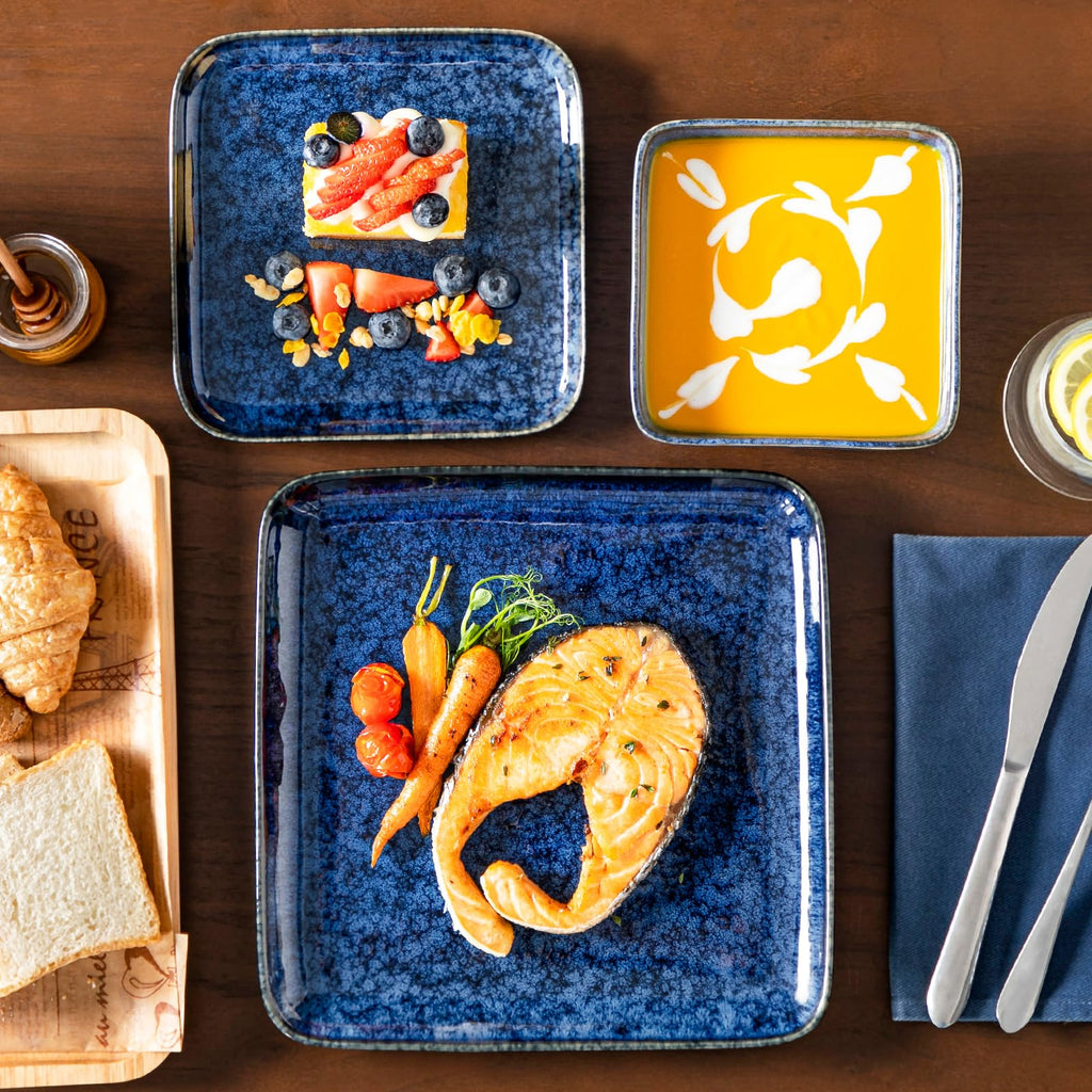 Square Stoneware Dinnerware Set for 4,16-Piece Plate and Bowl Set