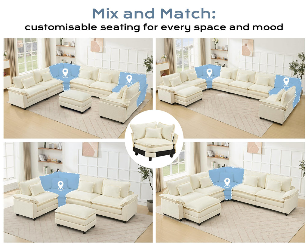 116" Oversized Modular Sectional Sofa U-Shaped Corner Cloud Couch with Ottoman, Convertible Deep Seat Chenille Couch