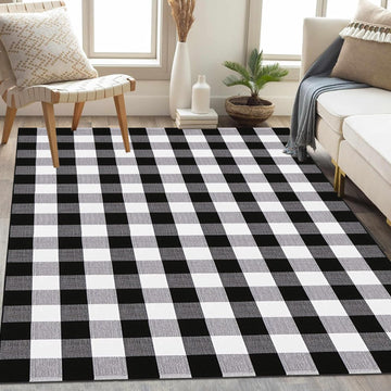 Buffalo Plaid Rug Black and White Check Rug Washable Checkered Area Rug for Farmhouse/Entryway/Living