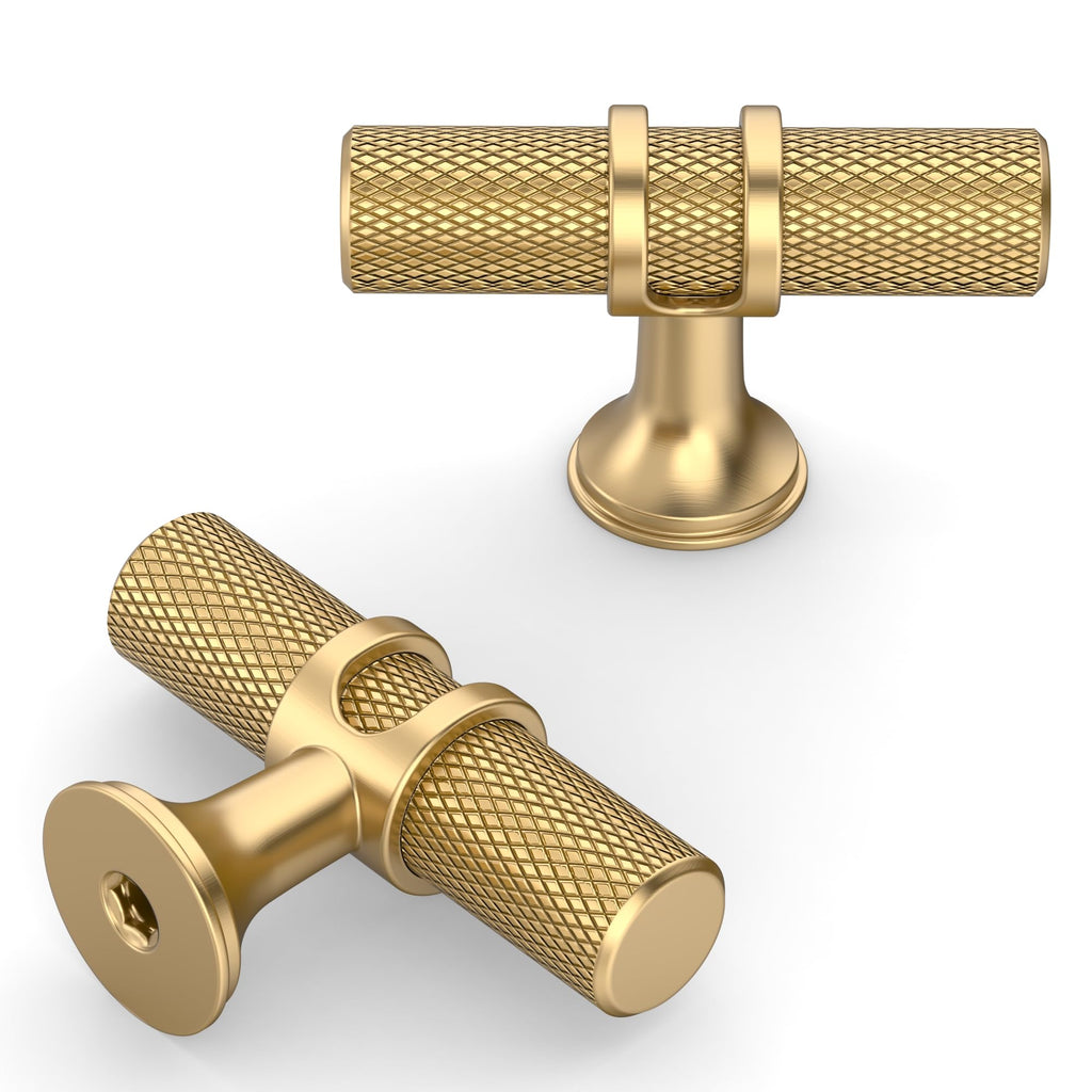 10 Pack Champagne Bronze Cabinet Knobs 2 Inch Length Single Hole T Bar Kitchen Cabinet Knob Knurled Cabinet Pulls