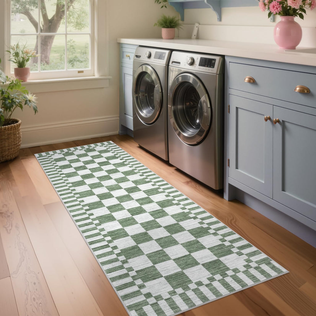 Checkered Kitchen Runner Rug Non Slip Washable