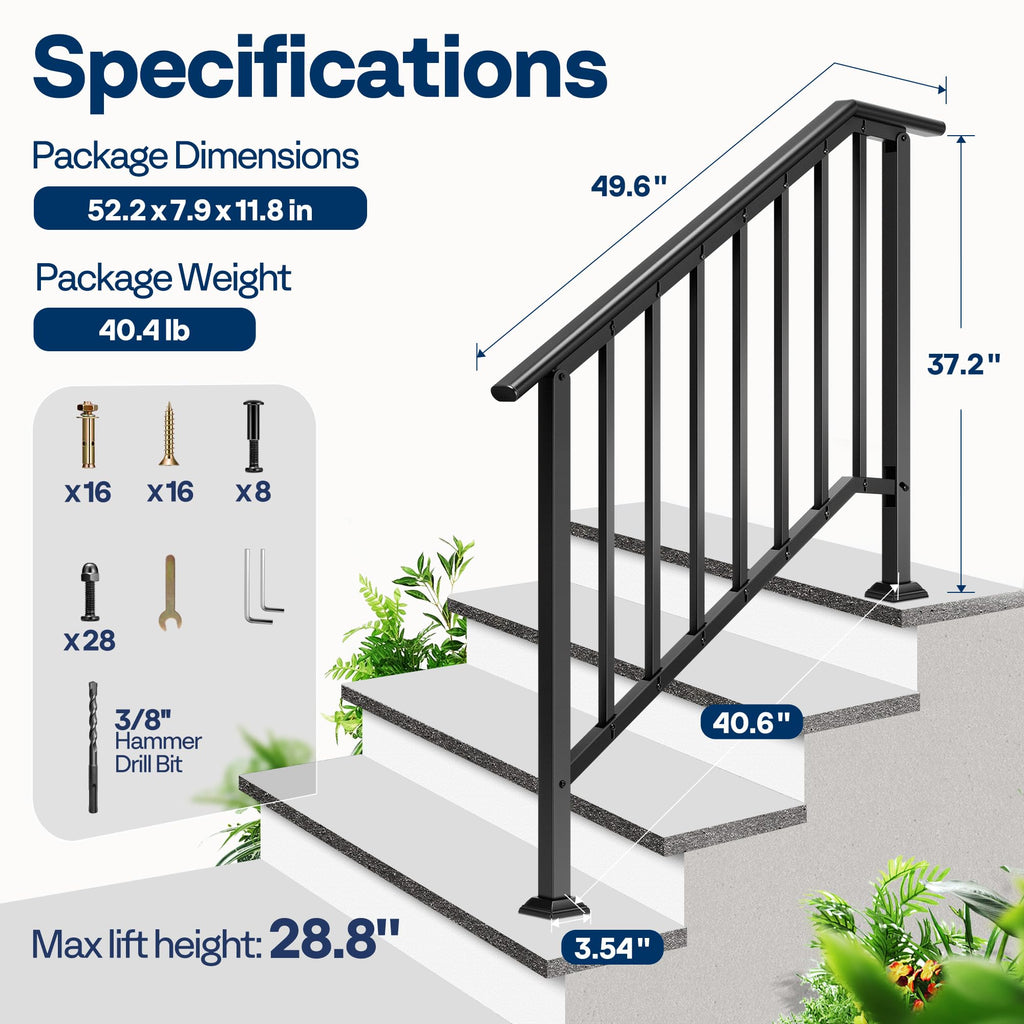 4-Step Hand Rails for Outdoor Steps, Straight-Oval and Balusters
