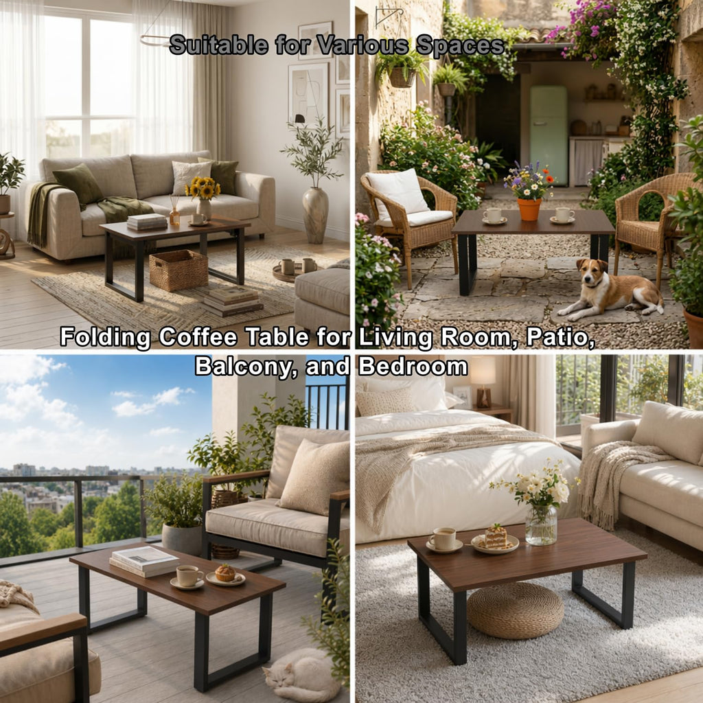 Walnut Folding Coffee Table, No Assembly Required for Small Spaces, 35.5In