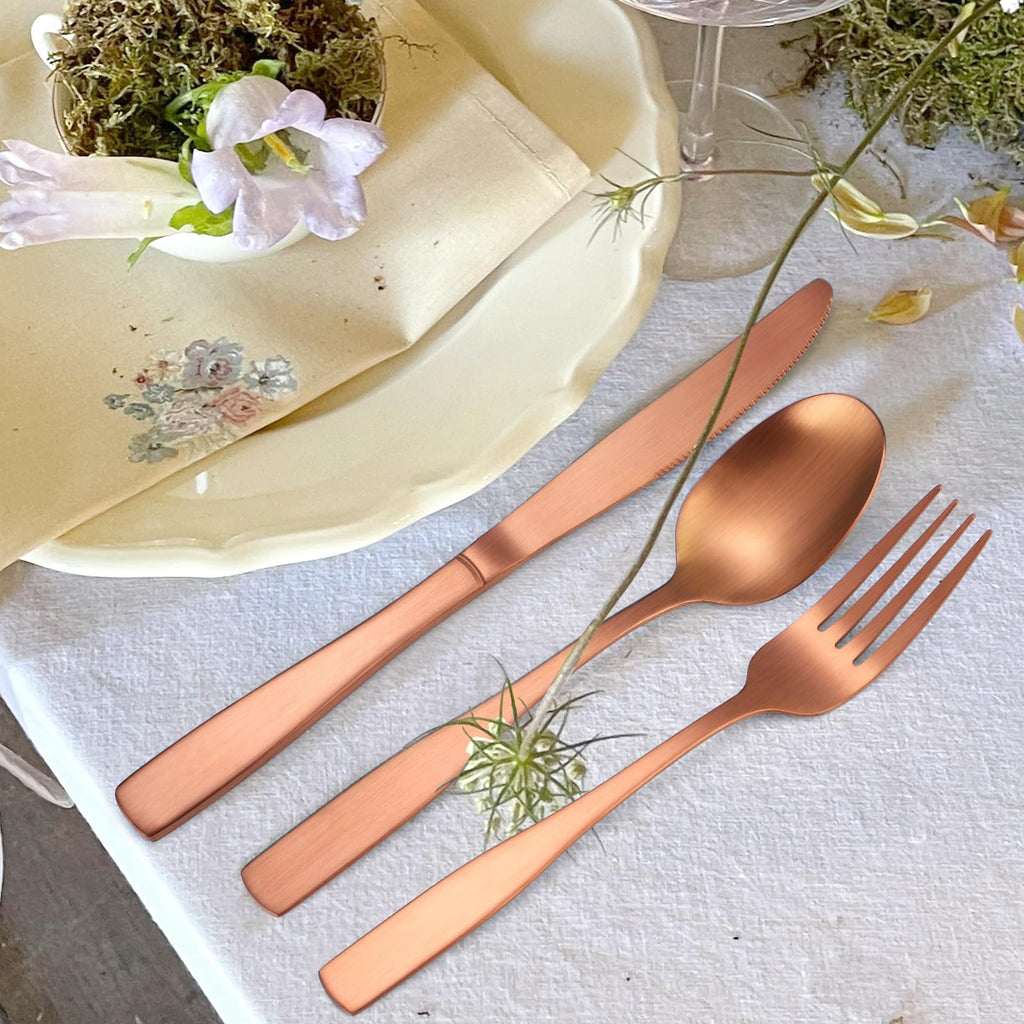 Rose Gold Silverware Matte Stainless Steel Flatware Utensils Set Service for 6 Modern Cutlery Eating Utensils include
