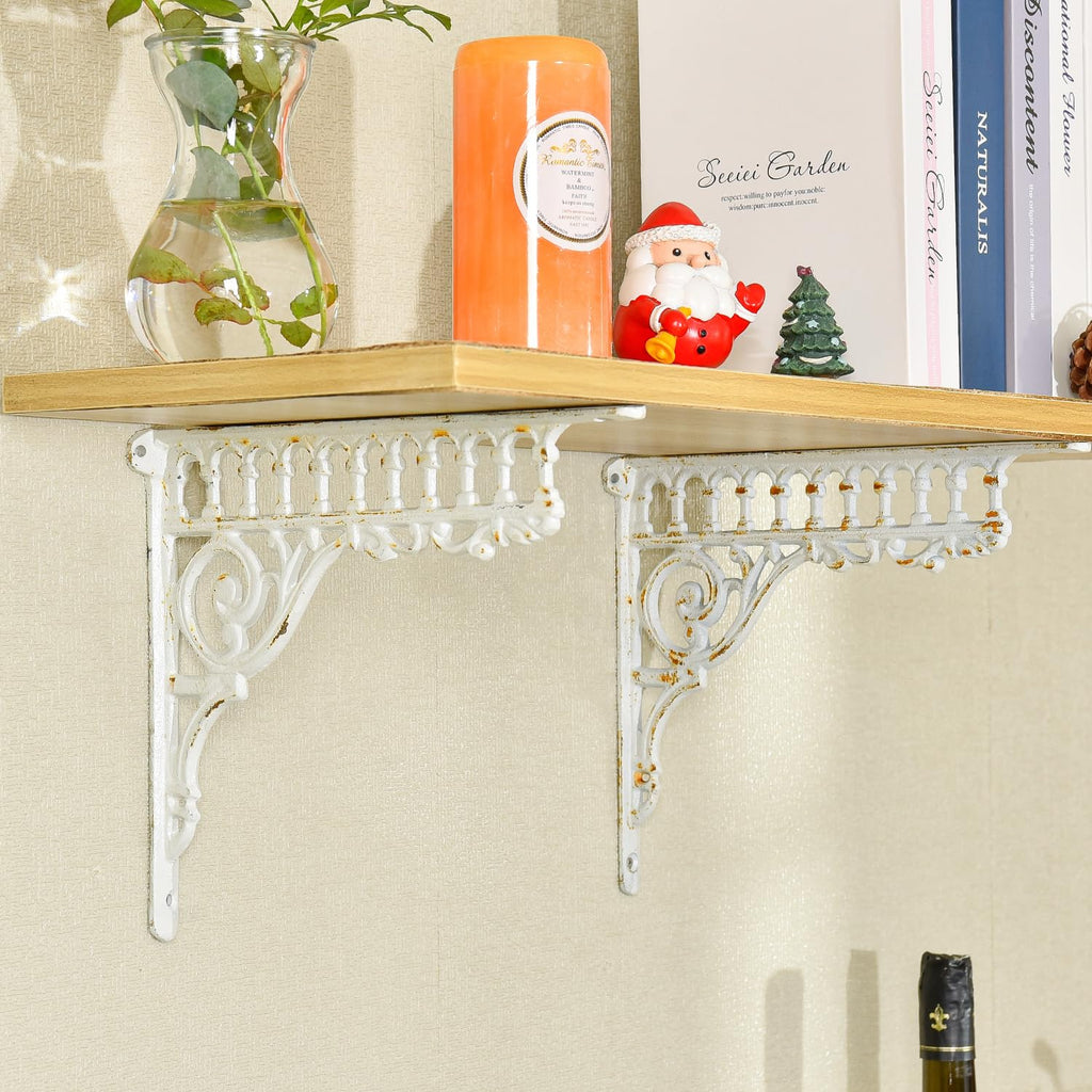 10.6 Inch Cast Iron Brackets for Shelves - 2 Pack Vintage White