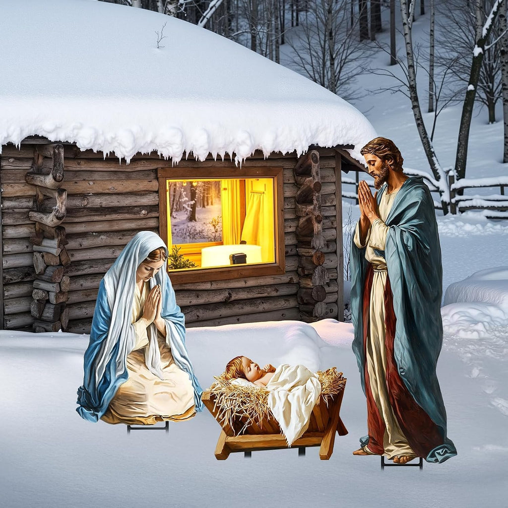 Large Nativity Scene Yard Metal Signs Stakes, 3pcs 38" Rustic Realistic Nativity Scene Christmas Decorations Outdoor