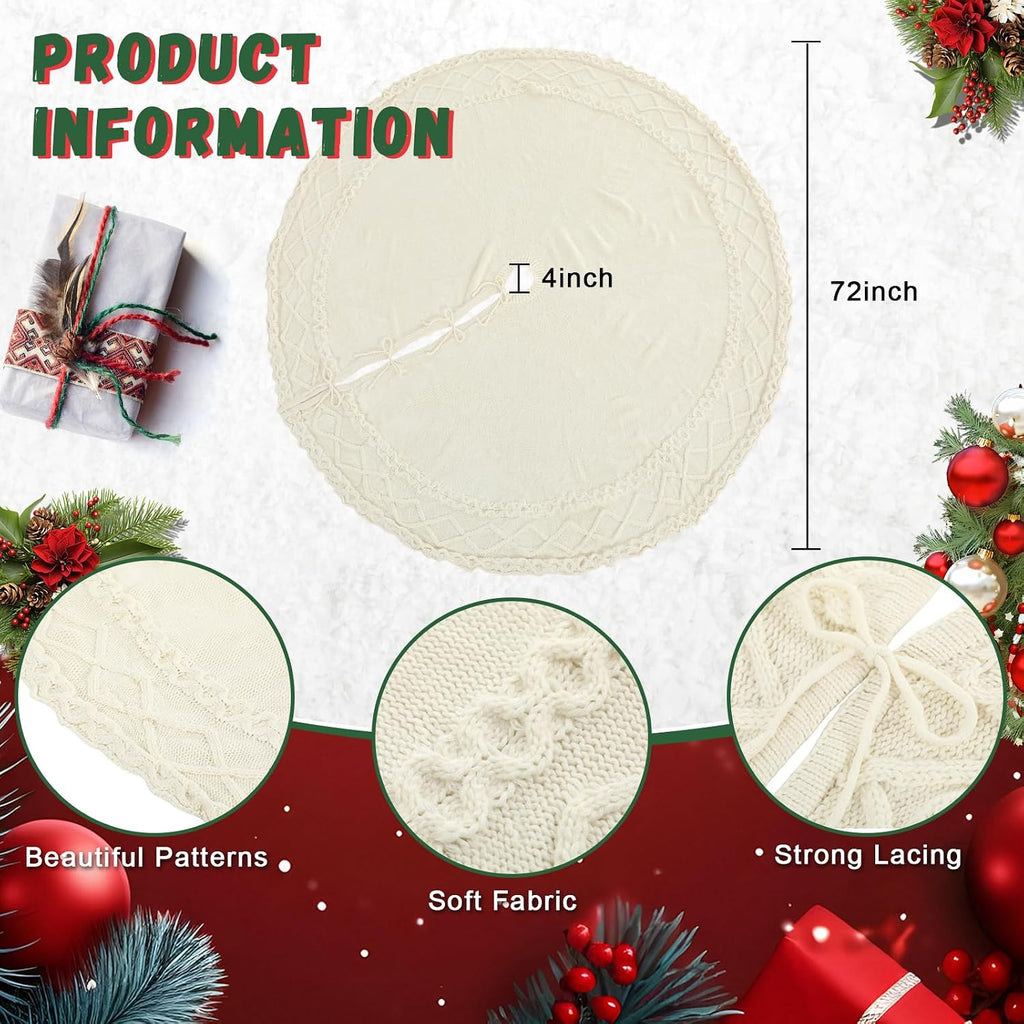 72 Inch Large White Knit Christmas Tree Skirt Xmas Tree Skirt Mat