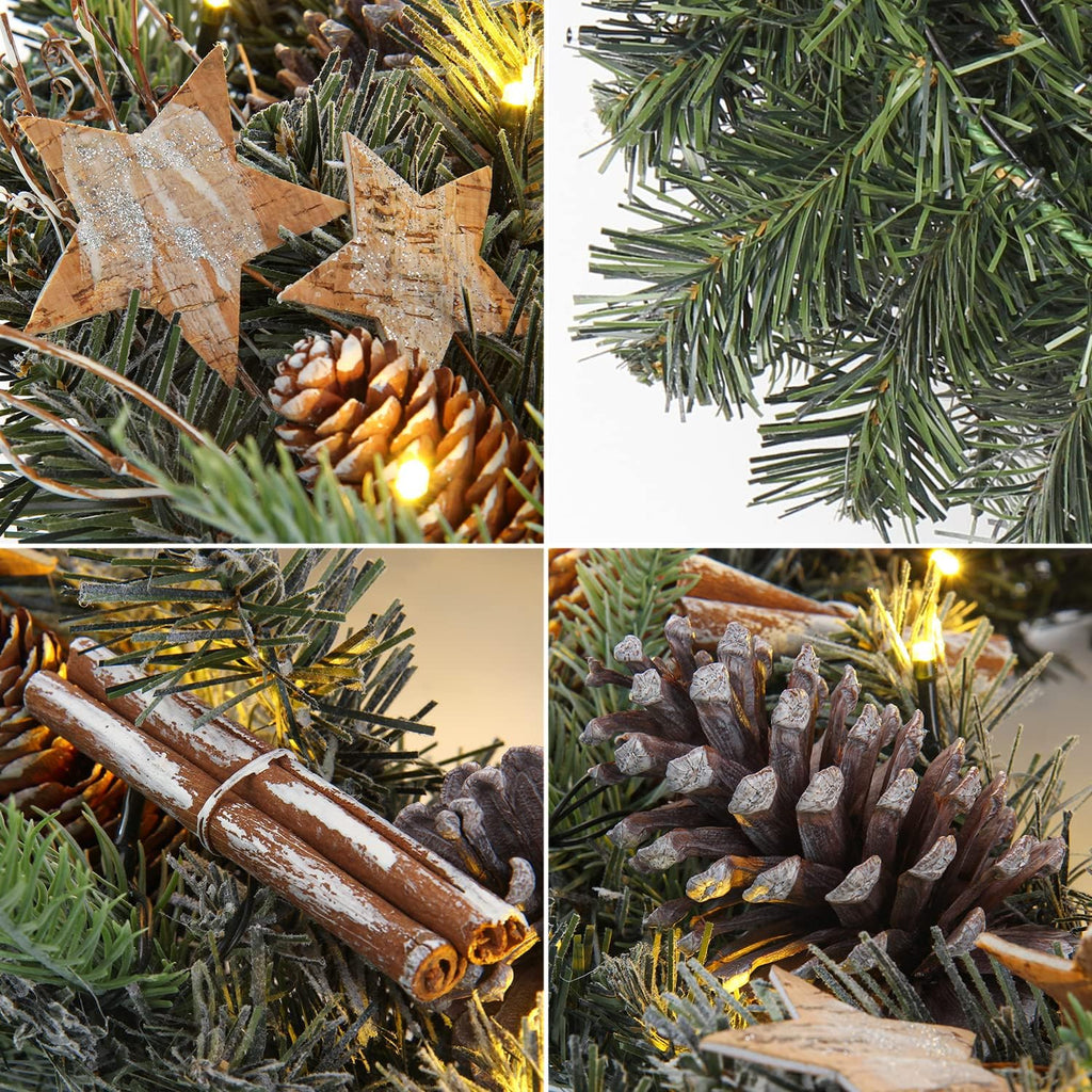 Christmas Wreaths for Front Door 20in Christmas Wreath with Pinecone Wood Stars Artificial Hanging Wreath for Xmas