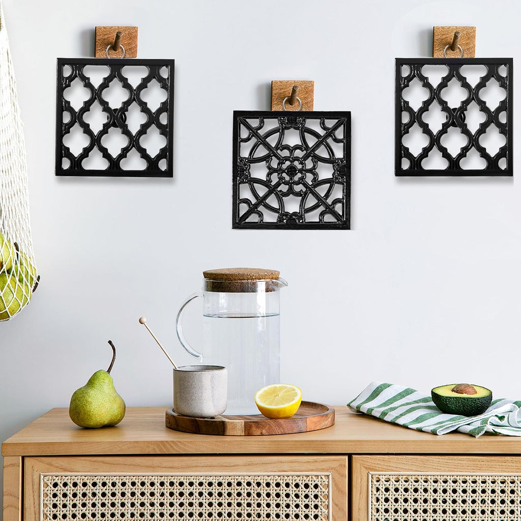 Cast Iron Trivet, Kitchen Pot Heat Resistant Mat Black