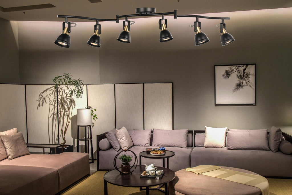 6 Light Foldable Track Lighting Kit,Matt Black Brass Finish Adjustable with Moden Ceiling Flush Mount Spotlight