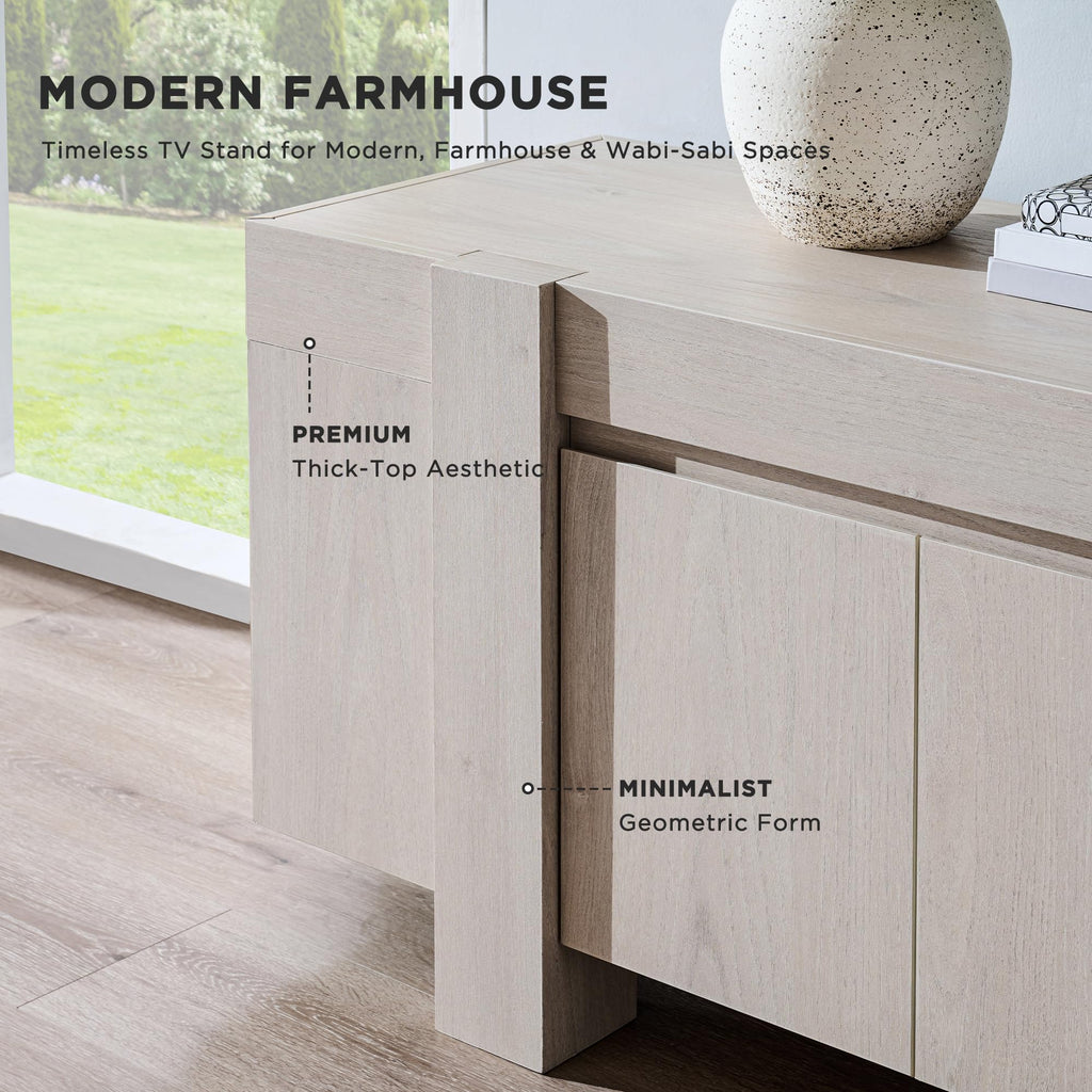 70" Modern Farmhouse TV Stand for TVs up to 80 Inch, White Alder