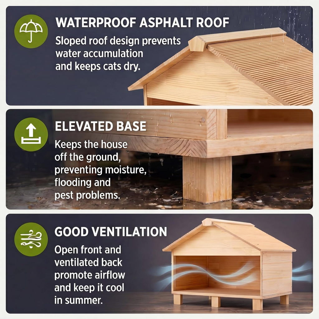 Wooden Cat House for Outside Waterproof 35.4 × 22 × 22 Inch