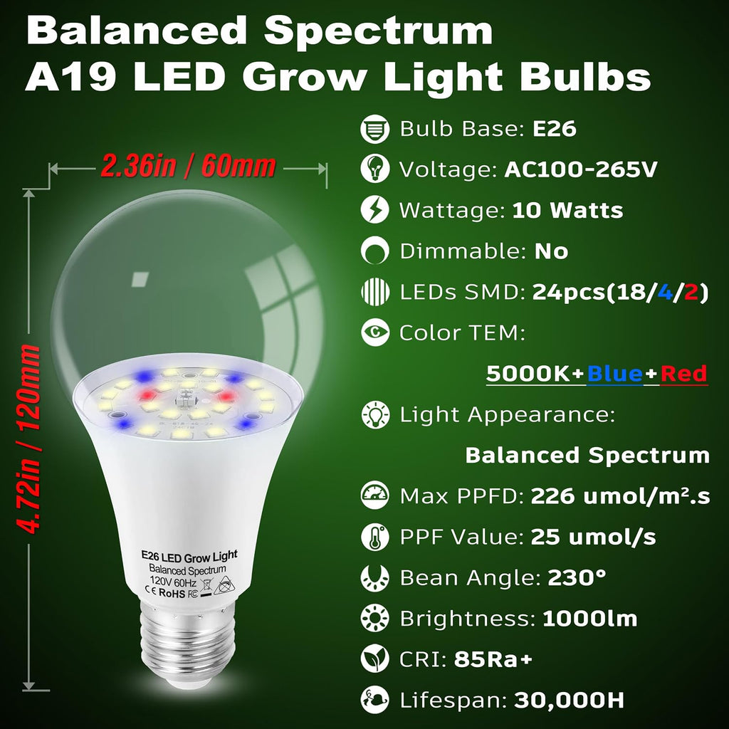 LED Plant Grow Light Bulbs Indoor Plants Full Spectrum E26 A19