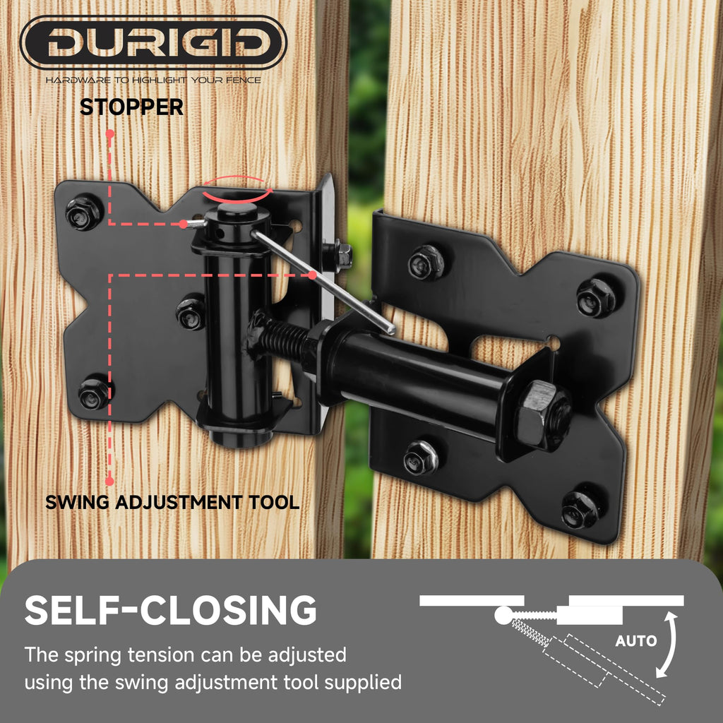 Self Closing Gate Hinges, Spring Loaded Gate Hinges, Shed Door Hinges for Vinyl/Wood Fence/Steal Gate, Self-Tapping