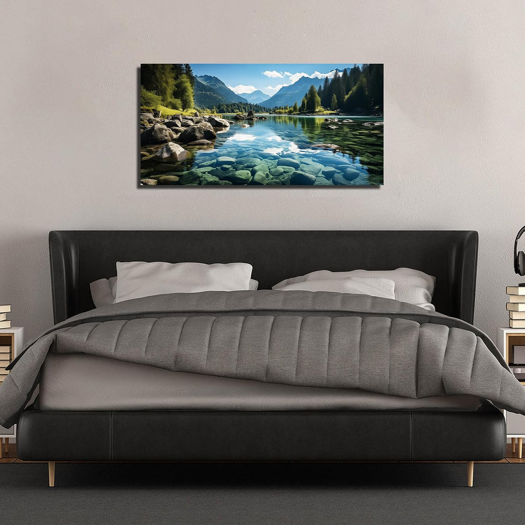 Landscape Wall Art , Mountain and Lake Wall-Decor , Natural Scenery Canvas Prints Pictures Office, Size Inches