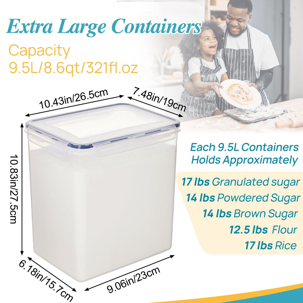 9.5L Flour Sugar Storage Containers, 2 Pack, Each Fits 12.5 lb