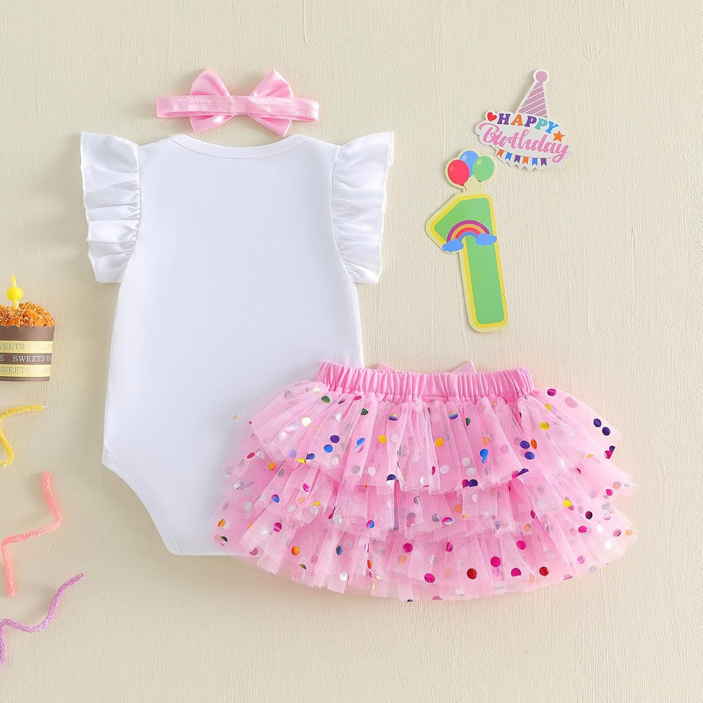 First Birthday Outfit Girl Clothes Short Sleeve Romper Tops Tutu Skirts Baby Bows Summer Clothes One Year Old