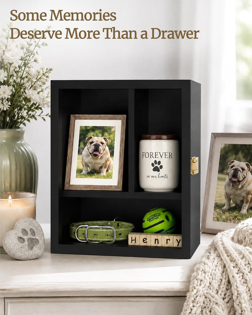 10.83"x9.25" Pet Memorial Shadow Box with Shelves & Pin-Back Board