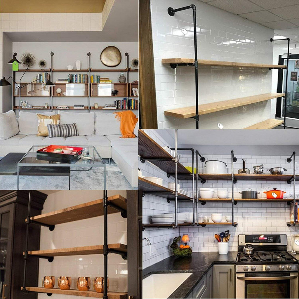 DIY Industrial Black Pipe Bookshelf Wall Ceiling Mounted Open Bookshelf Parts Bracket Kit DIY Project (2 pcs 5 Tier