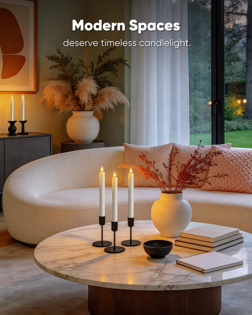 6 Pcs Wax Flameless Taper Candles with Remote Timer and Dimmer, White Candle Sticks Battery Operated, LED Window