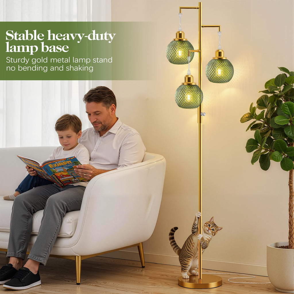 Modern Glass Floor Lamps, 3 Lights Standing Lamp, Green