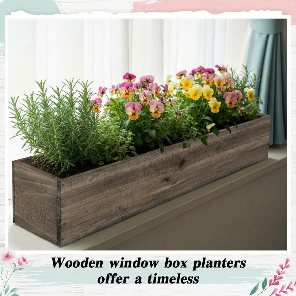 1 Set Wood Boxes for Centerpieces 28x5 Inch Rectangle Wooden Planter Box Rustic Wooden Planters with Removable